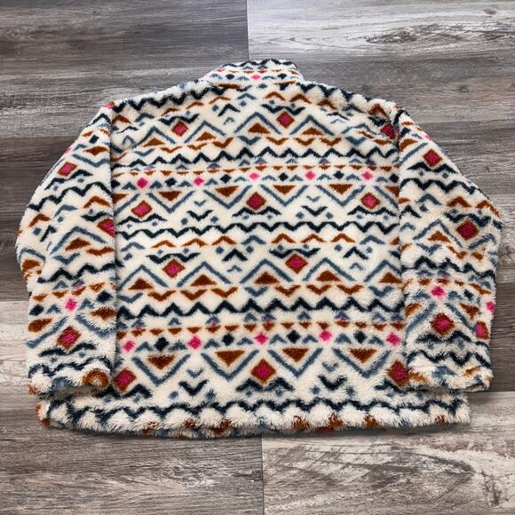 Eddie Bauer Quarter Zip White Pink Aztec Womens 2XL Ultra Soft Fleece Sweatshirt - Picture 3 of 8
